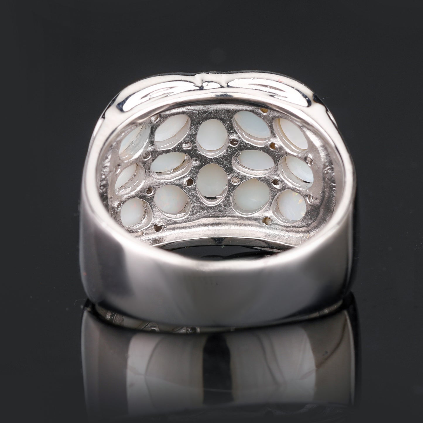 Natural Opal Ring With White Topaz 1.92 Carats Sterling Silver
