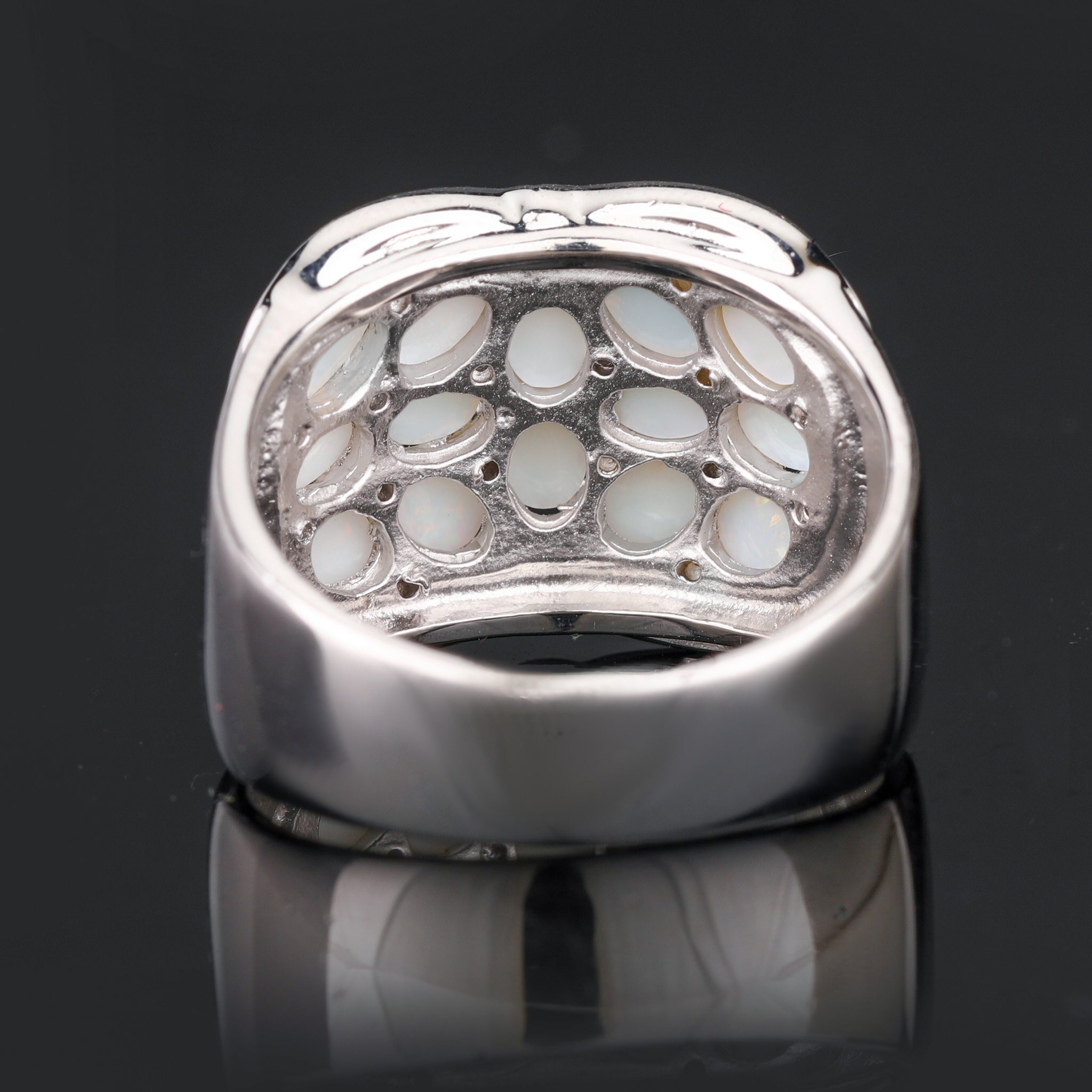 Natural Opal Ring With White Topaz 1.92 Carats Sterling Silver