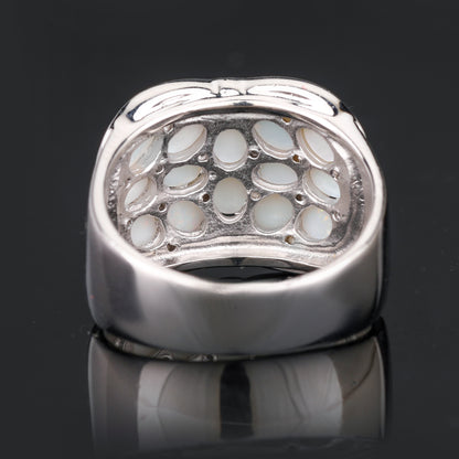 Natural Opal Ring With White Topaz 1.92 Carats Sterling Silver