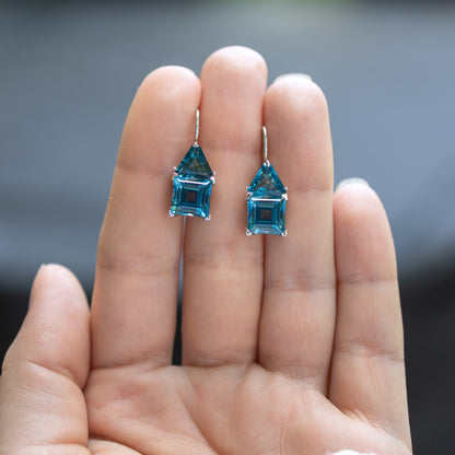 Blue Topaz Earrings 9.71 Carats 18K White Gold