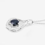 Blue Sapphire Pendant With Diamonds 1.2 Carats 10K White Gold