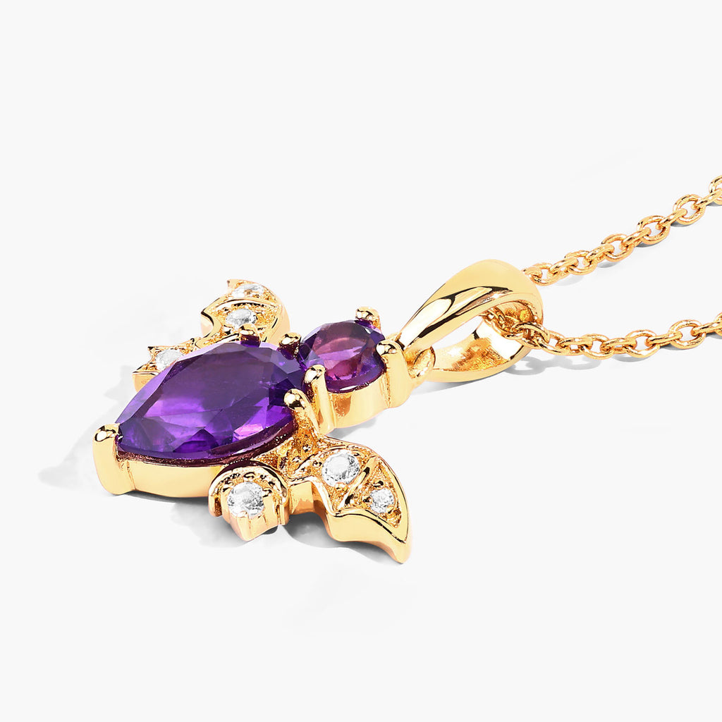 Amethyst Bat Pendant With White Topaz 1.19 Carats Gold Plated Silver