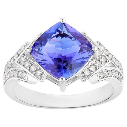 Tanzanite Ring Diamonds 3.42 Carats 14K White Gold