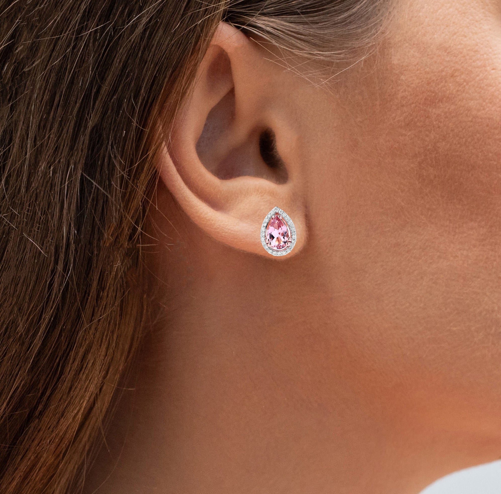 Morganite Stud Earrings With Diamonds 1.52 Carats 14K Rose Gold