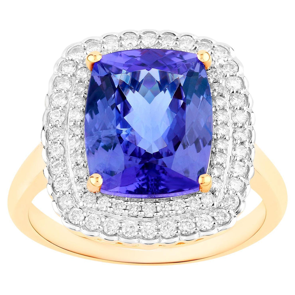 Natural Tanzanite Ring With Diamonds 4.8 Carats 14K Yellow Gold