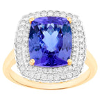 Natural Tanzanite Ring With Diamonds 4.8 Carats 14K Yellow Gold