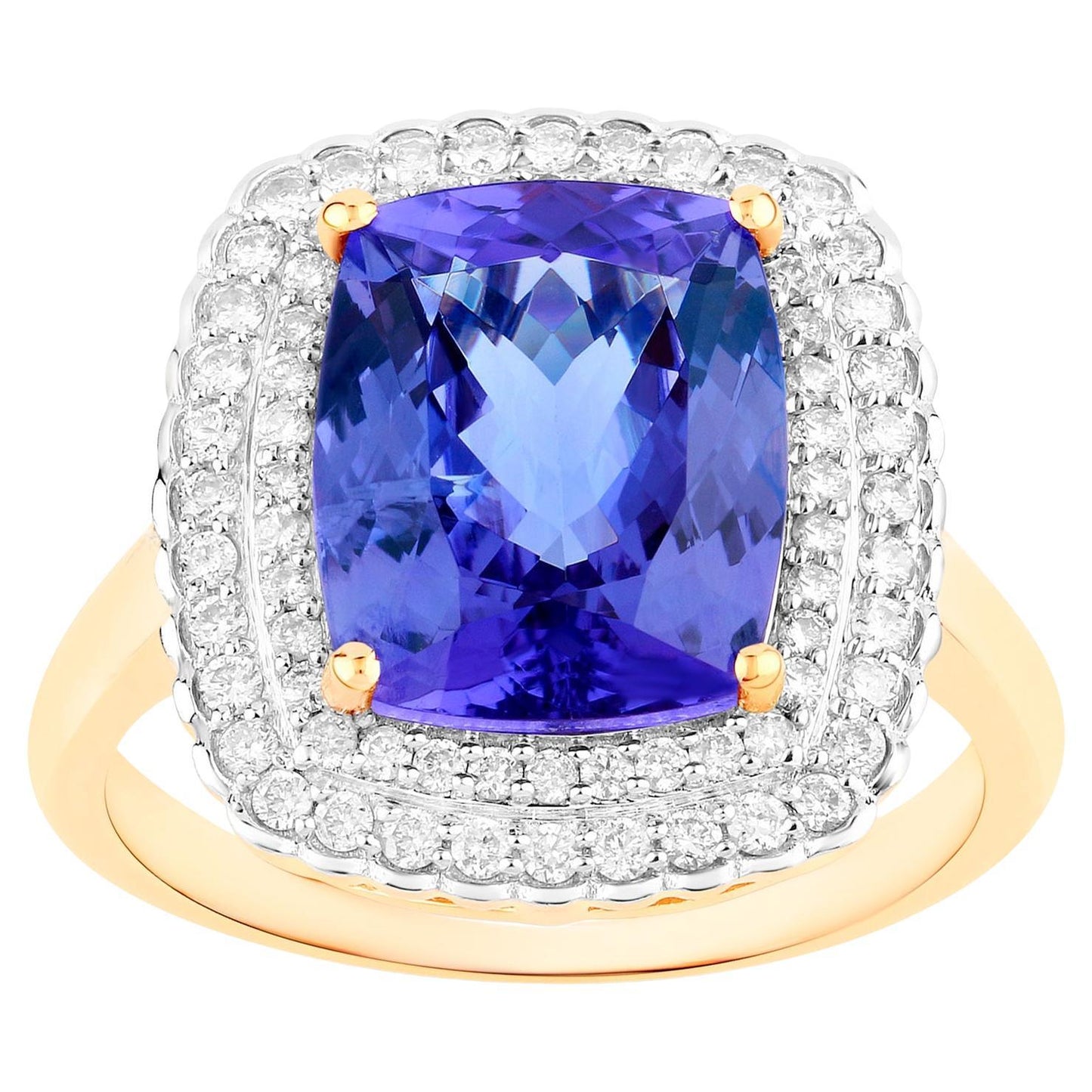 Natural Tanzanite Ring With Diamonds 4.8 Carats 14K Yellow Gold