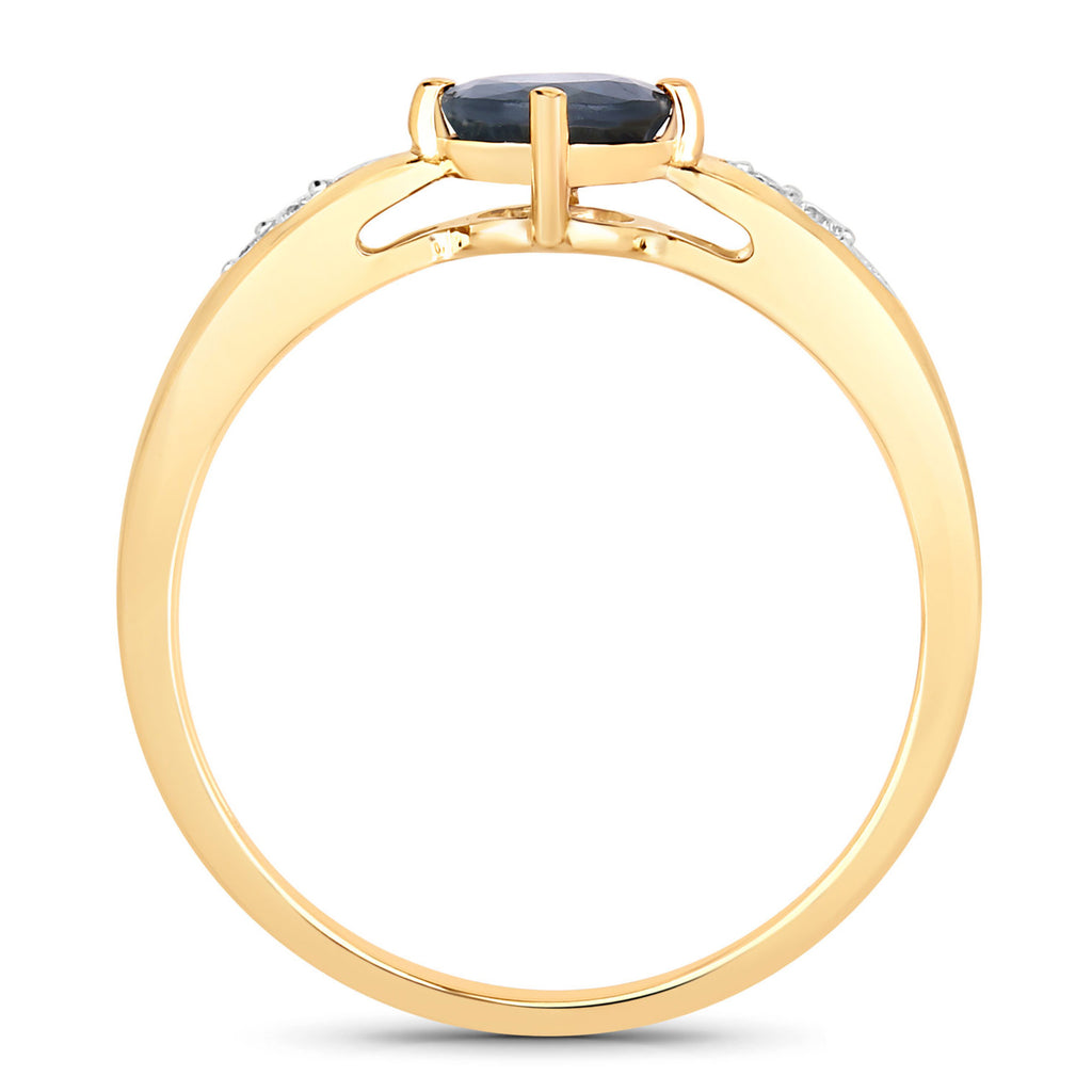 Blue Sapphire Ring With Diamonds 0.86 Carats 10K Yellow Gold
