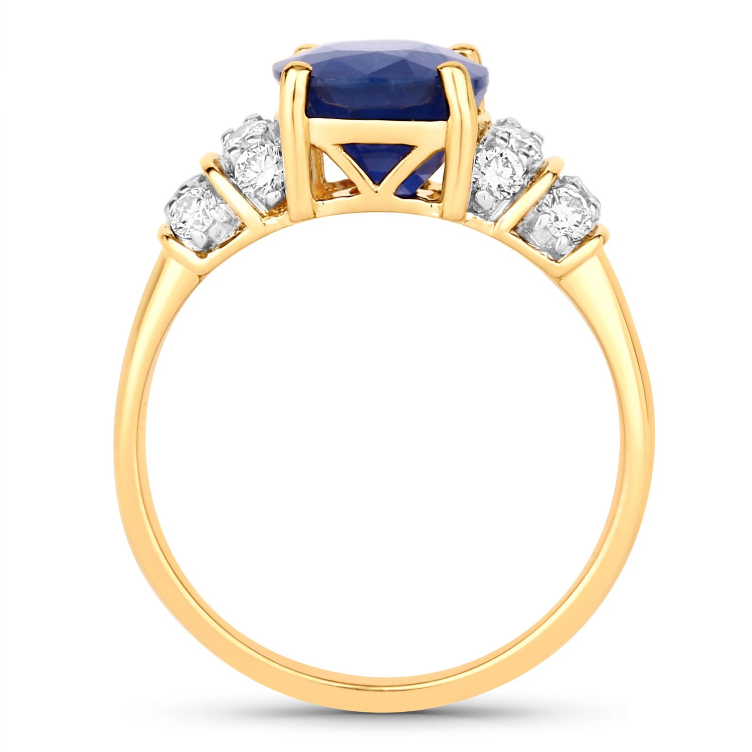 Blue Sapphire Ring With Diamonds 4.22 Carats 18K Yellow Gold