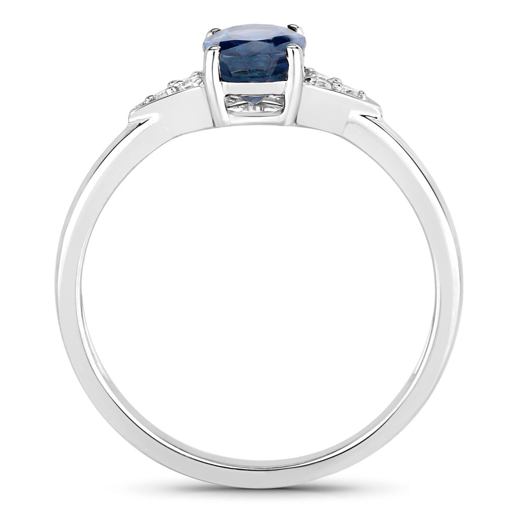 Blue Sapphire Ring With Diamonds 0.98 Carats 14K White Gold