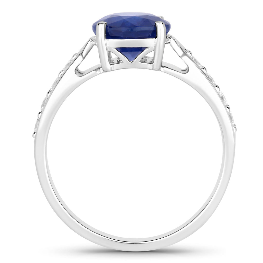 Blue Sapphire Ring With Diamonds 3 Carats 18K White Gold