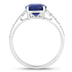 Blue Sapphire Ring With Diamonds 3 Carats 18K White Gold
