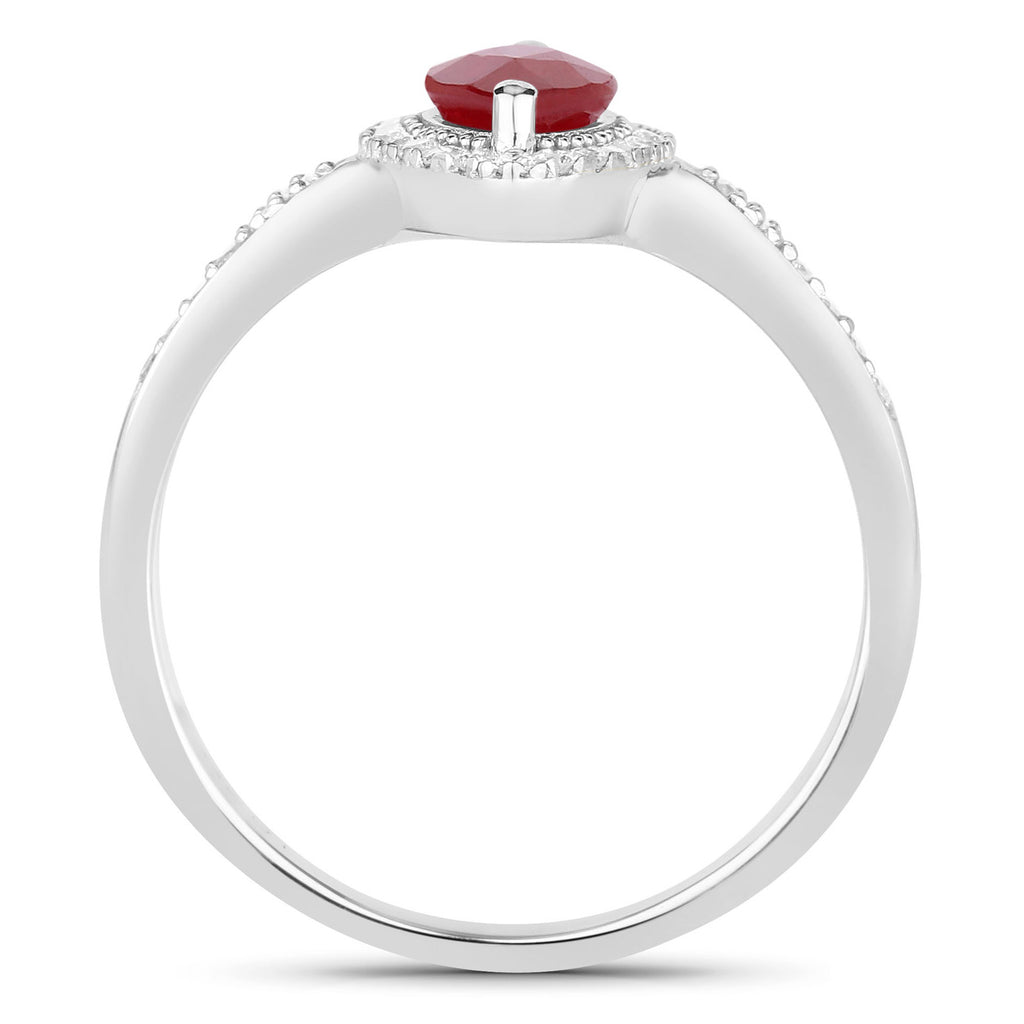 Ruby Ring With Diamonds 0.94 Carats 14K White Gold