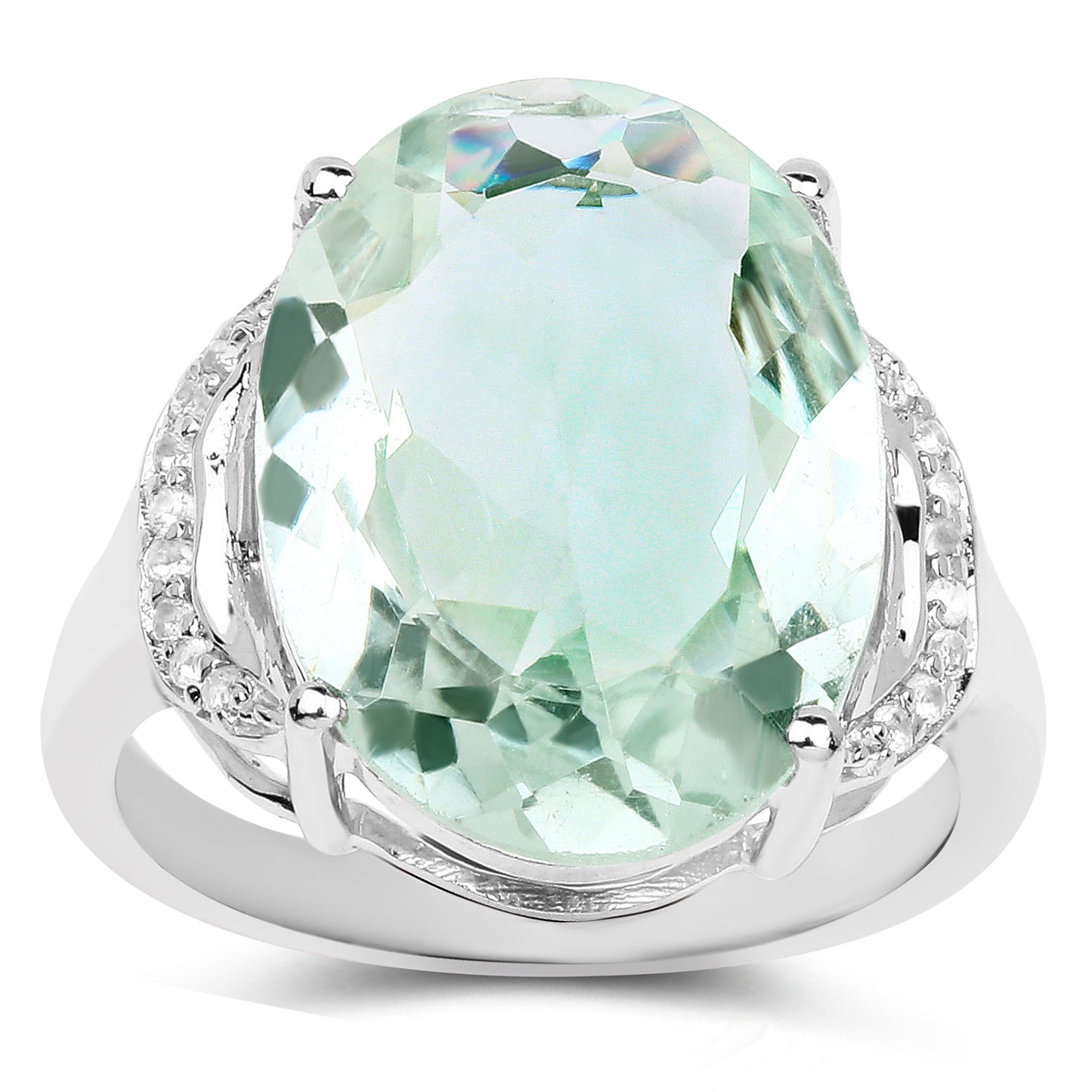 Green Amethyst Ring White Topaz 7.95 Carats Sterling Silver