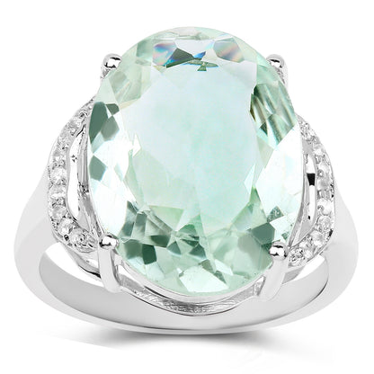 Green Amethyst Ring White Topaz 7.95 Carats Sterling Silver