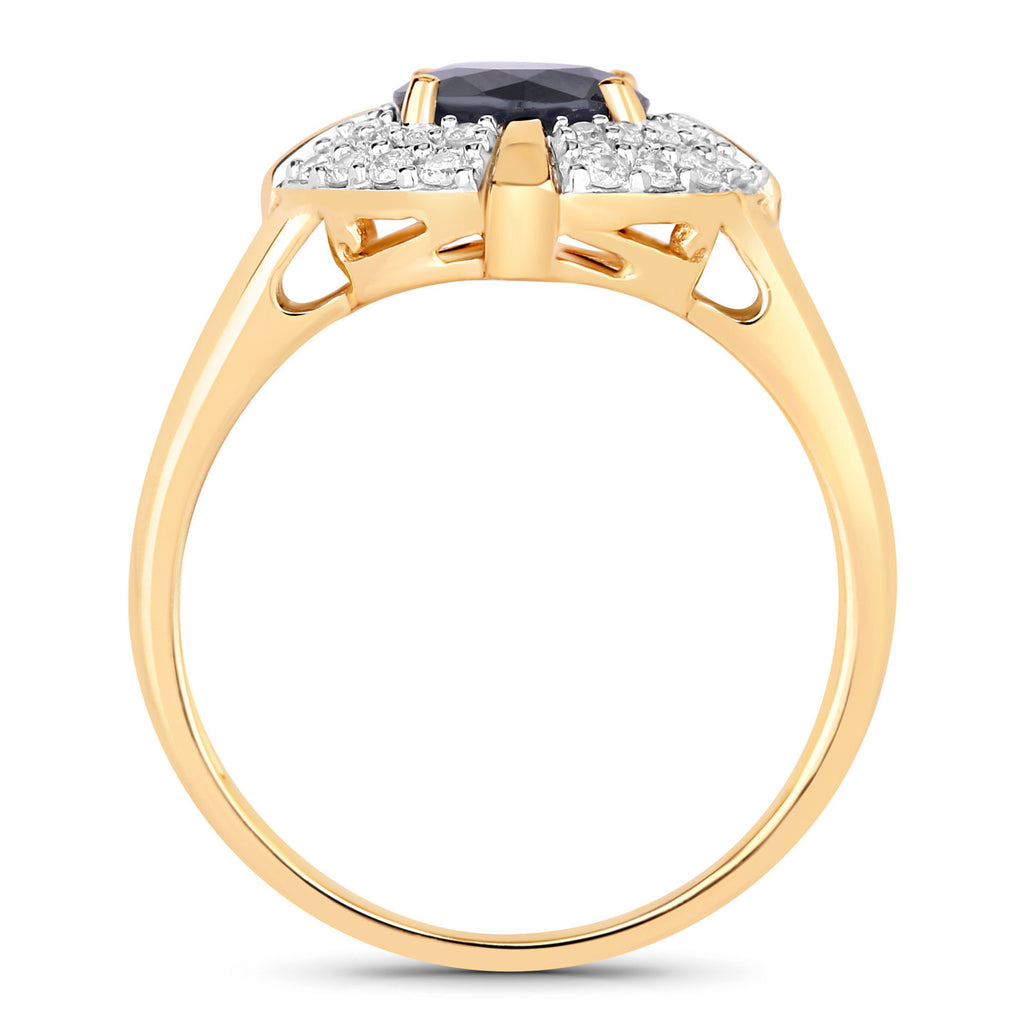 Blue Sapphire Ring With Diamonds 1.66 Carats 10K Yellow Gold