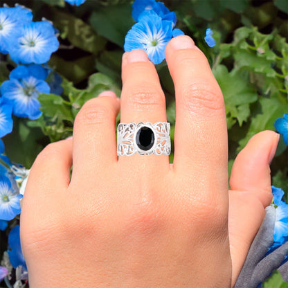Natural Black Spinel Ring 3.35 Carats Sterling Silver