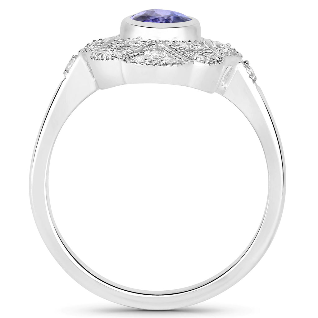Tanzanite Ring With White Topaz 1.14 Carats Sterling Silver