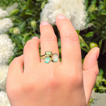 Natural Ethiopian Opal Ring 1.58 Carats Gold Plated Silver