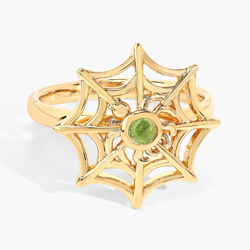 Peridot Spider Web Ring 0.08 Carats Gold Plated Silver