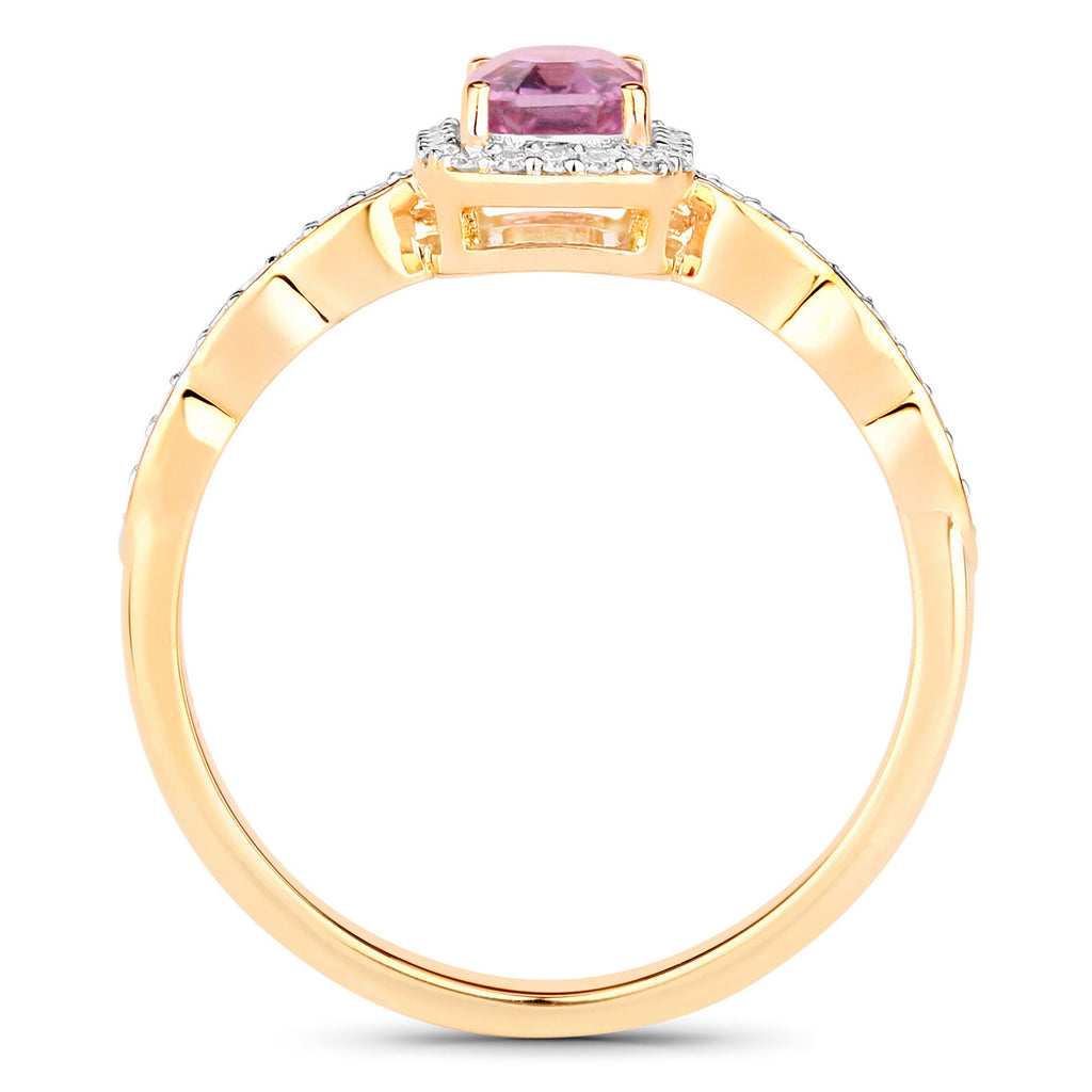Pink Sapphire Ring With Diamonds 0.74 Carats 14K Yellow Gold