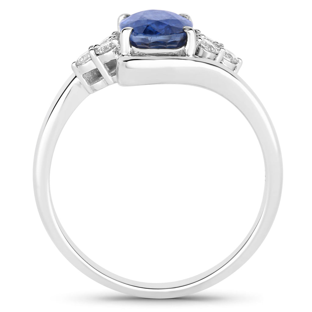 Blue Sapphire Ring With Diamonds 2.04 Carats 18K White Gold