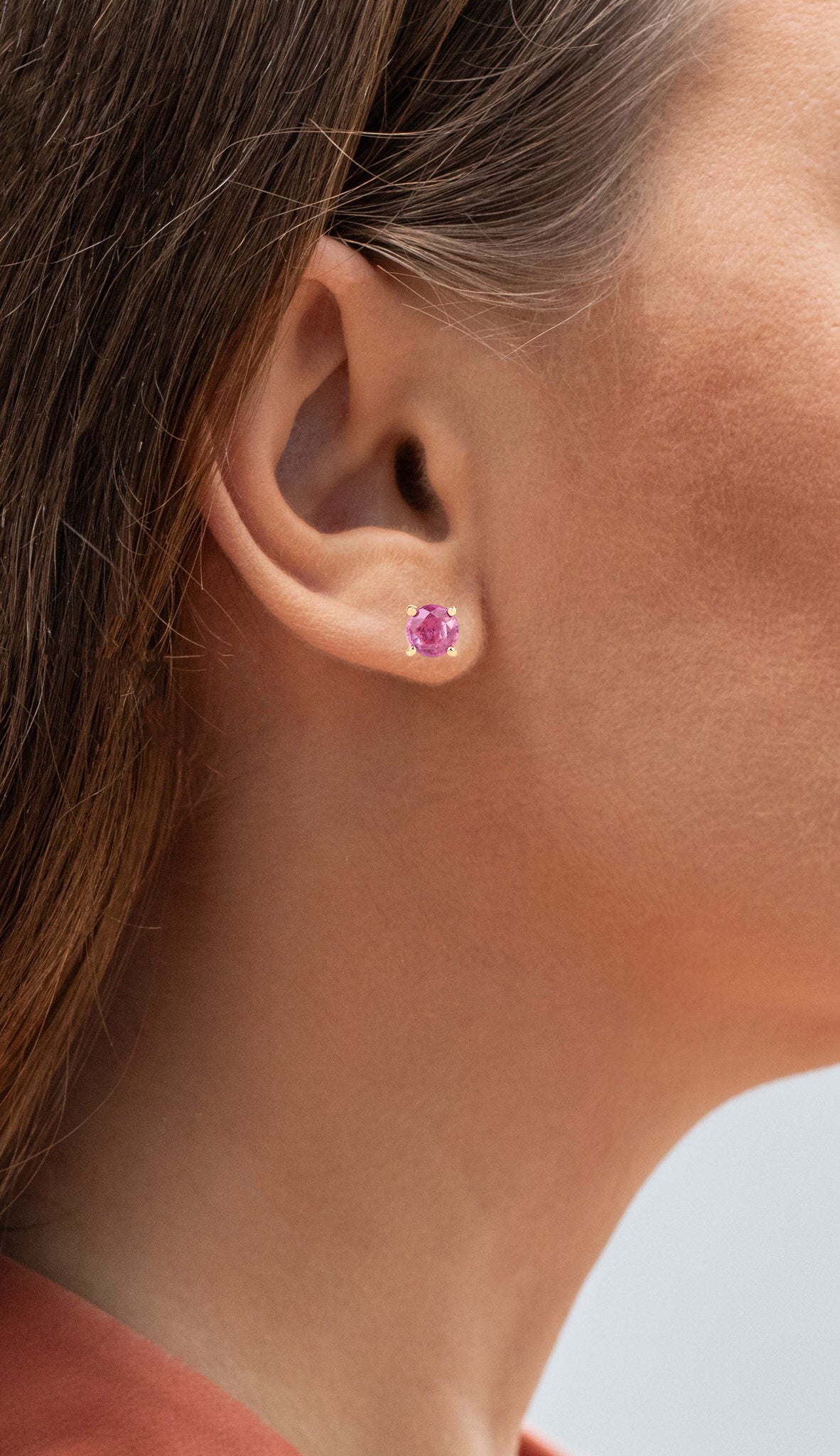 Pink Sapphire Stud Earrings 1.29 Carats 10K Yellow Gold
