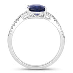 Blue Sapphire Ring With Diamonds 2.16 Carats 18K White Gold