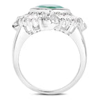 Emerald Ring With White Topaz and Diamonds 2.53 Carats Sterling Silver