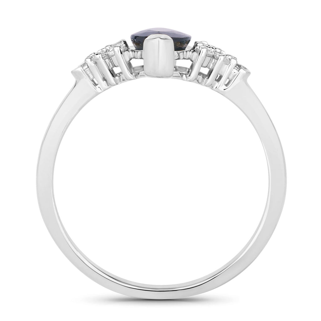 Blue Sapphire Ring With Diamonds 1.44 Carats 14K White Gold