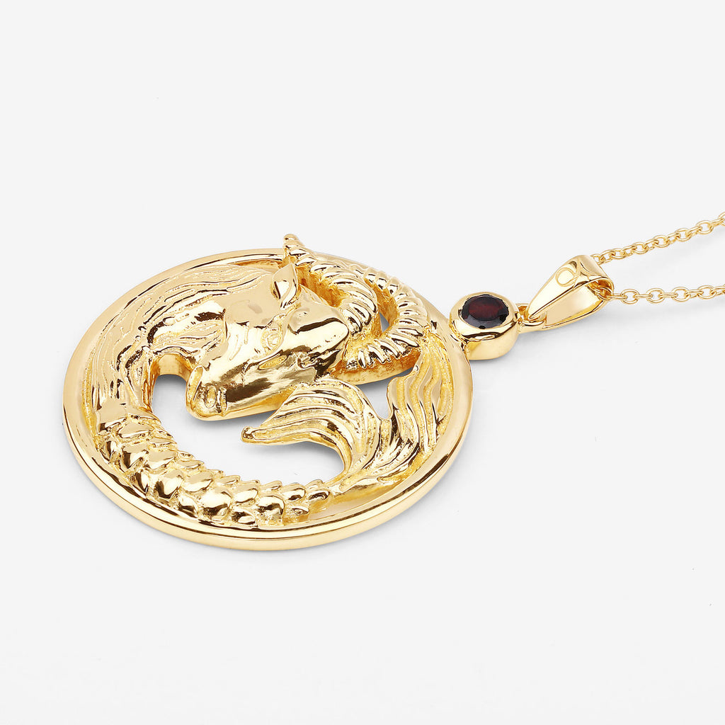 Garnet Capricorn Pendant 0.28 Carats Gold Plated Silver