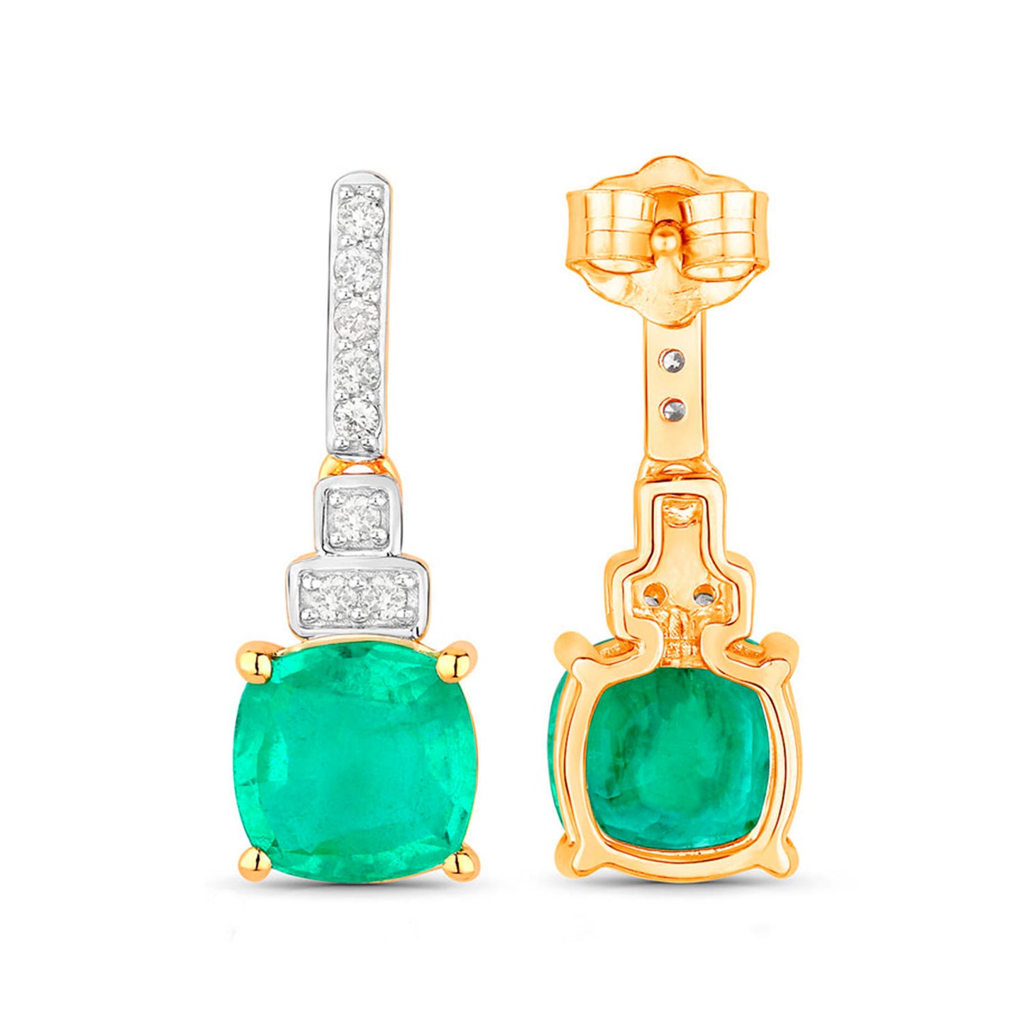 Natural Emerald Earrings With Diamonds 2.68 Carats 14K Yellow Gold