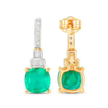 Natural Emerald Earrings With Diamonds 2.68 Carats 14K Yellow Gold