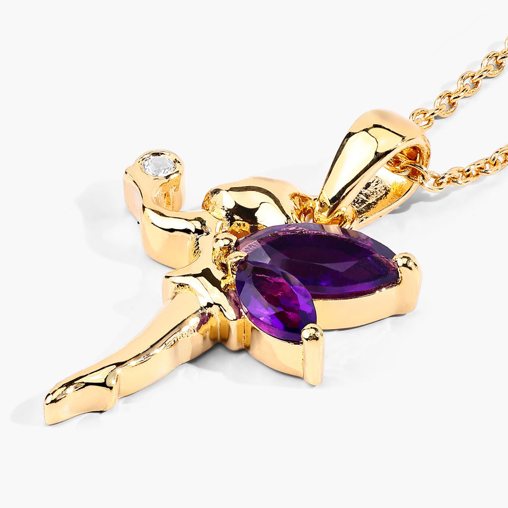 Amethyst Fairy Pendant With White Topaz 0.68 Carats Gold Plated Silver