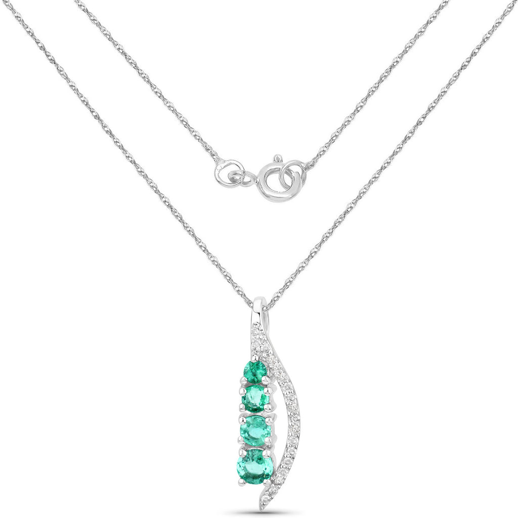 Zambian Emerald Pendant With Diamonds 0.26 Carats 14K White Gold
