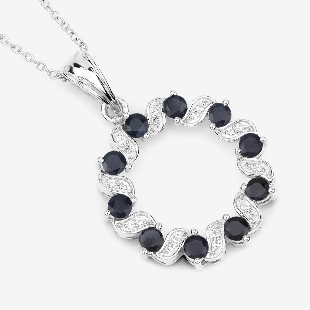 Blue Sapphire Pendant With White Topaz 1.26 Carats Sterling Silver