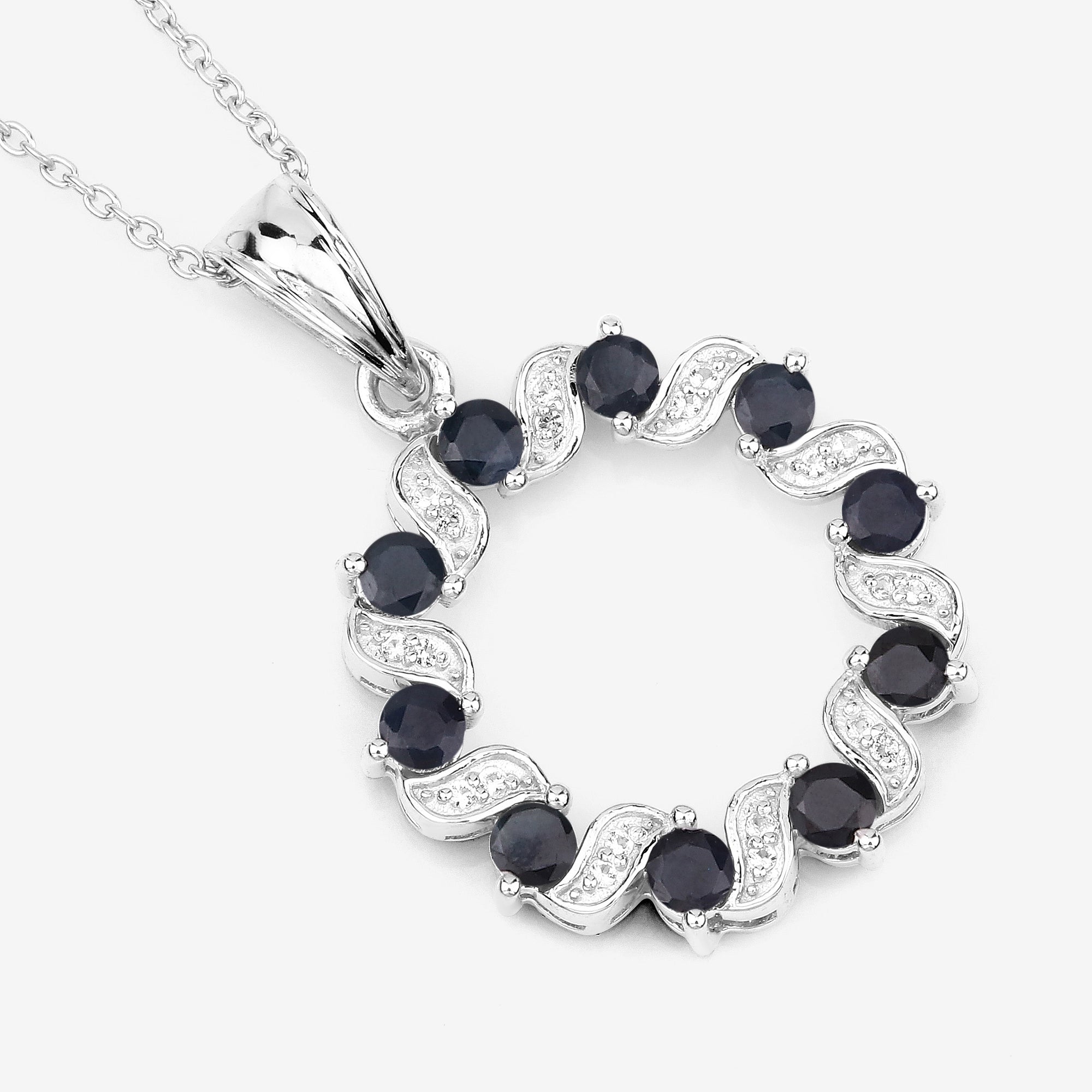 Blue Sapphire Pendant With White Topaz 1.26 Carats Sterling Silver