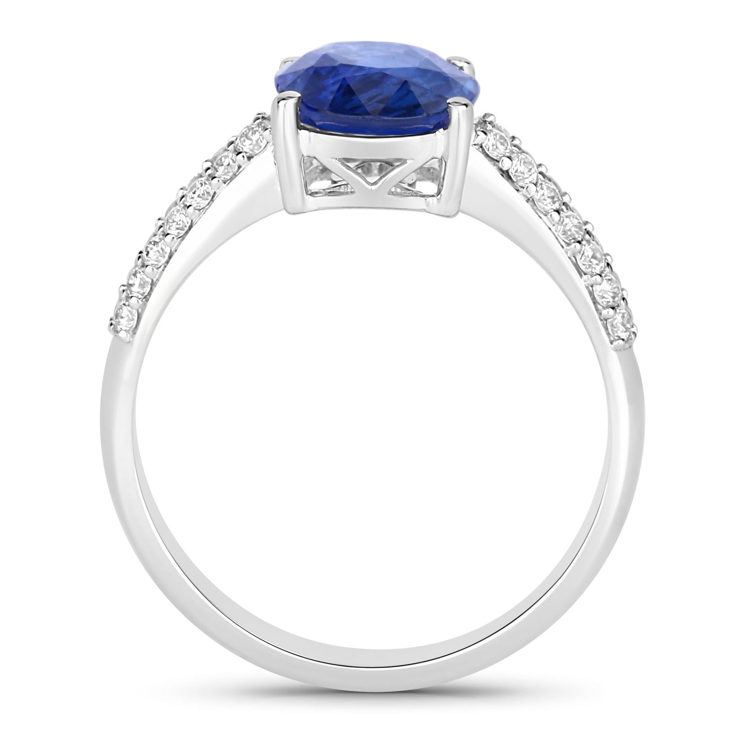 Blue Sapphire Ring With Diamonds 2.44 Carats 18K White Gold