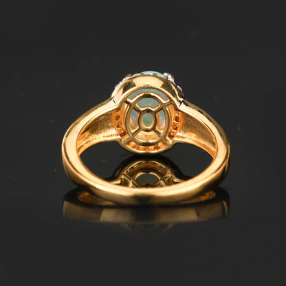 Natural Ethiopian Opal Ring With White Zircon 1.33 Carats Gold Plated Silver