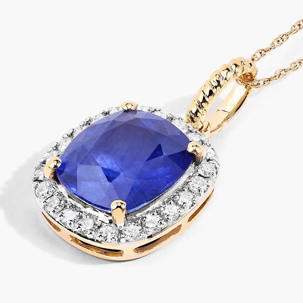 Blue Sapphire Pendant With Diamonds 2.78 Carats 18K Yellow Gold