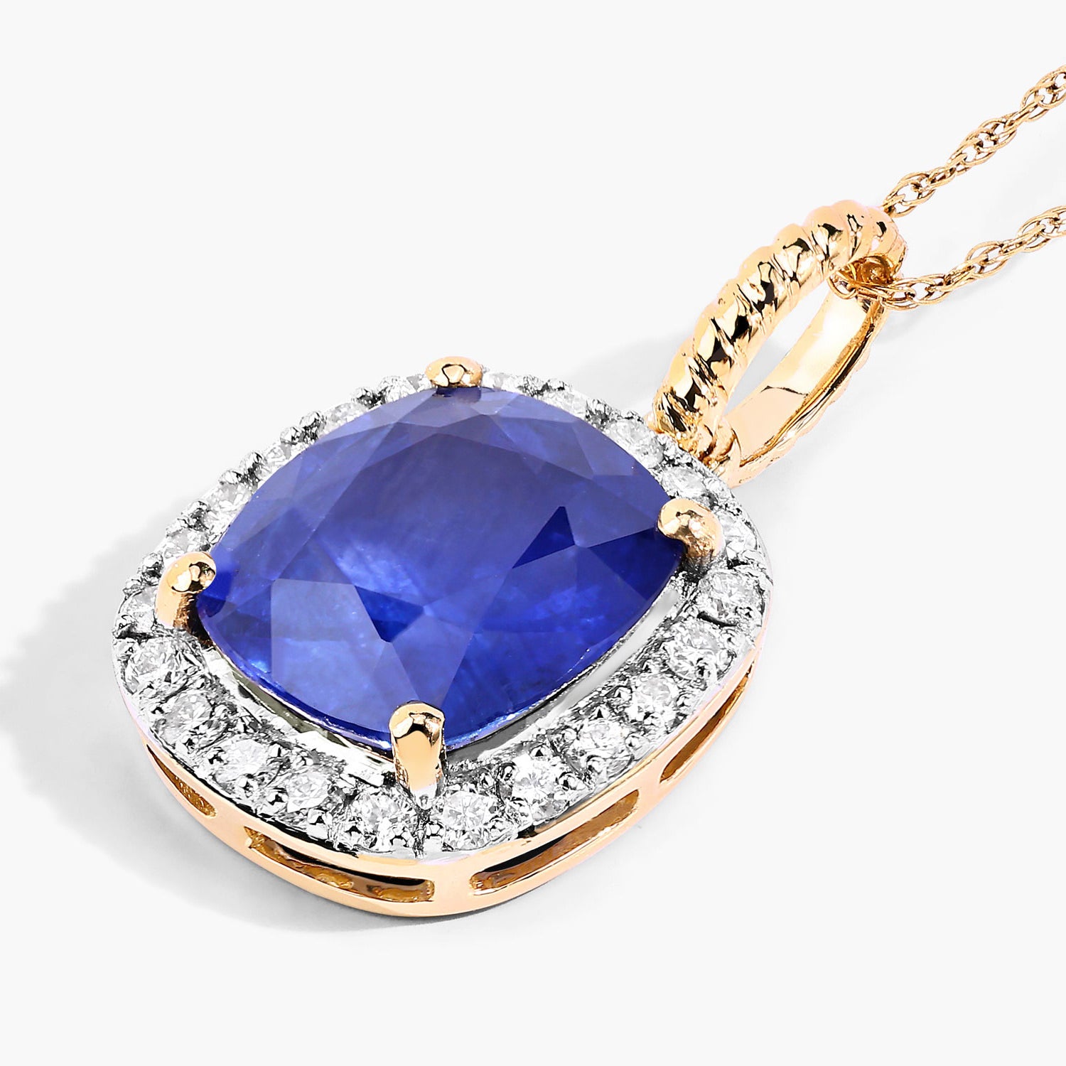 Blue Sapphire Pendant With Diamonds 2.78 Carats 18K Yellow Gold