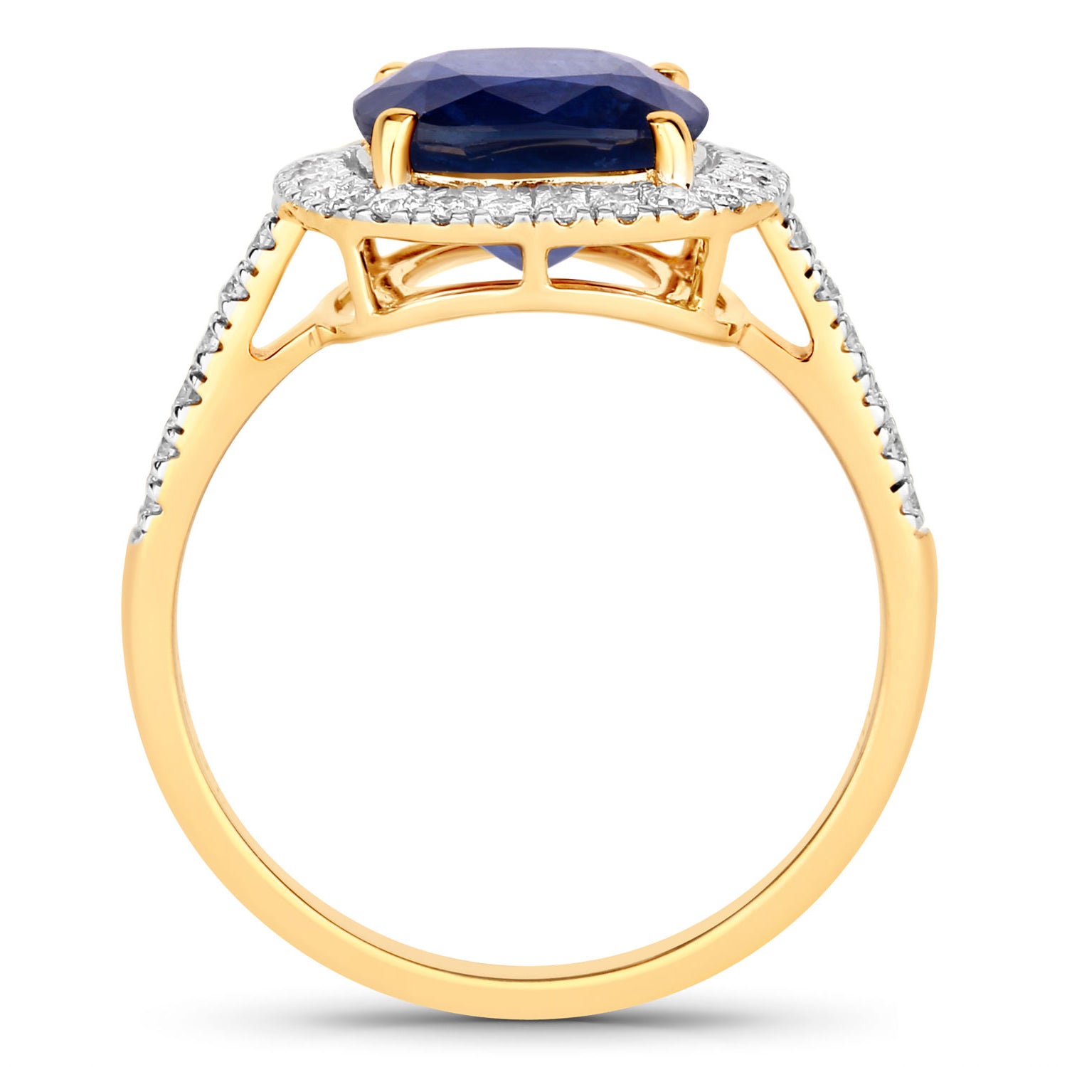 Blue Sapphire Ring With Diamonds 3.72 Carats 18K Yellow Gold