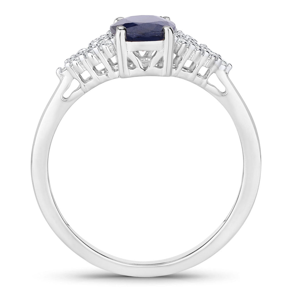 Blue Sapphire Ring With Diamonds 1.7 Carats 14K White Gold