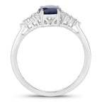 Blue Sapphire Ring With Diamonds 1.7 Carats 14K White Gold
