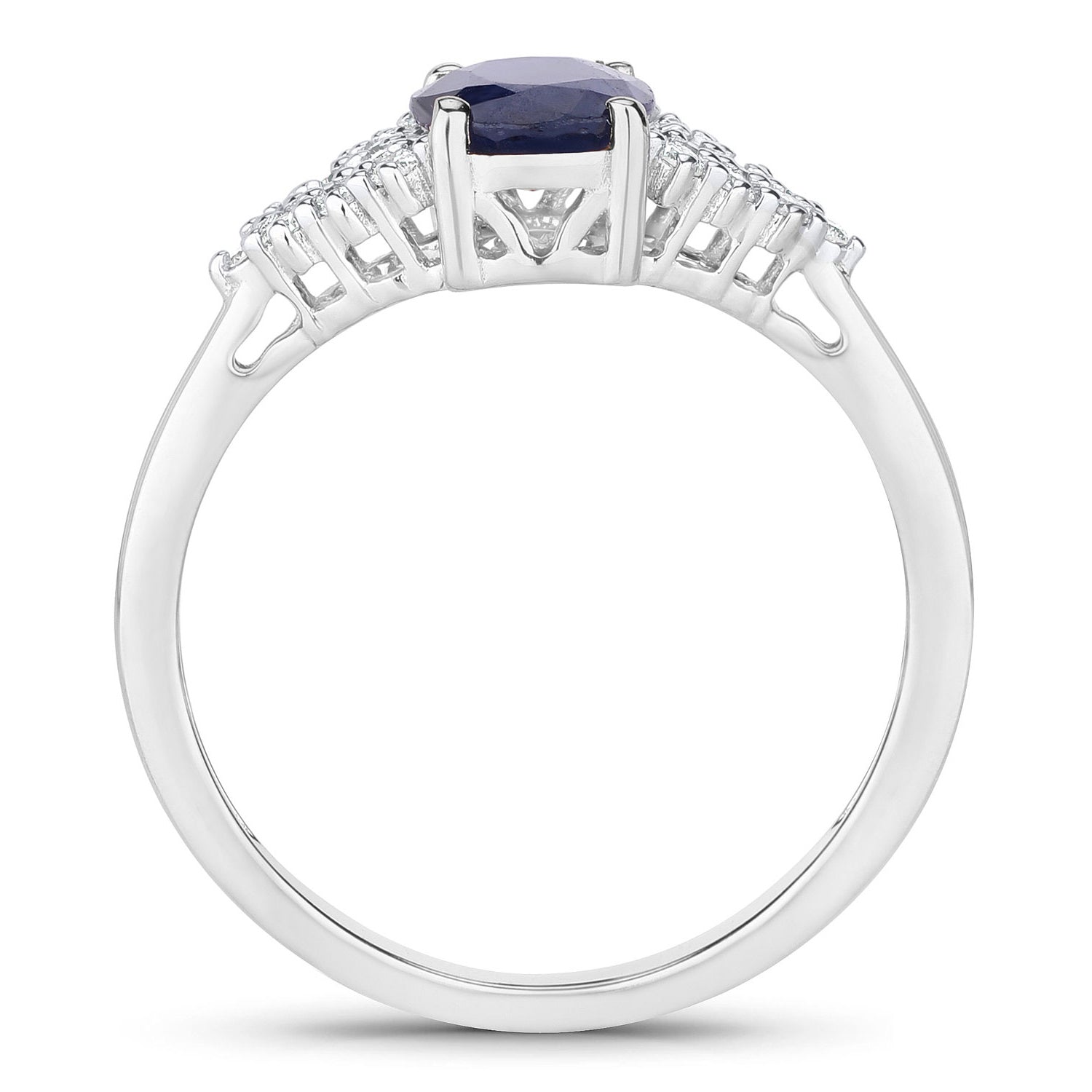 Blue Sapphire Ring With Diamonds 1.7 Carats 14K White Gold