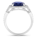 Blue Sapphire Ring With Diamonds 3.6 Carats 18K White Gold