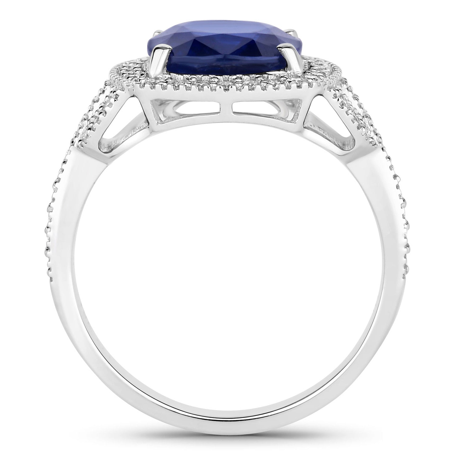 Blue Sapphire Ring With Diamonds 3.6 Carats 18K White Gold