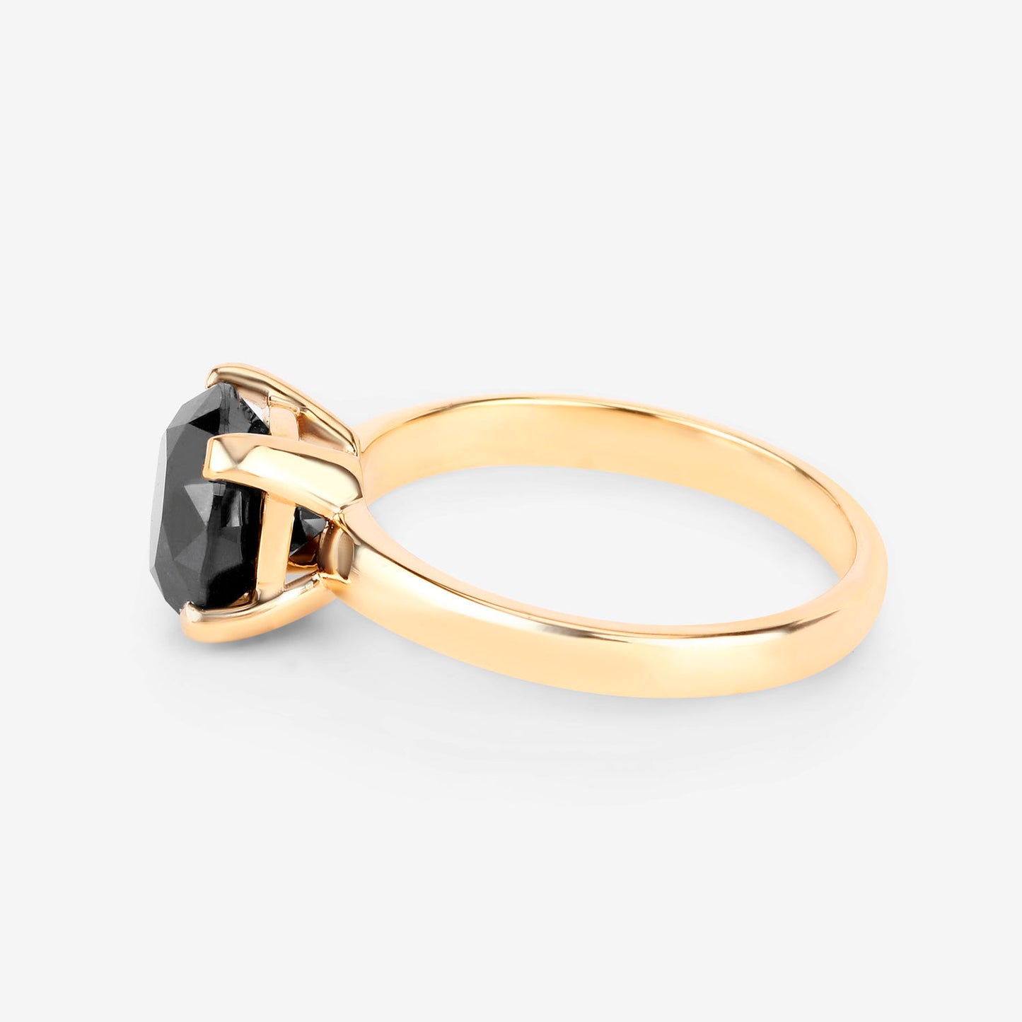Black Diamond Solitaire Ring 3 Carat 14K Yellow Gold