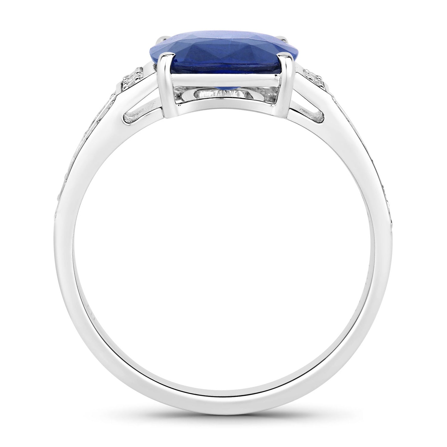 Blue Sapphire Ring With Diamonds 3.4 Carats 18K White Gold
