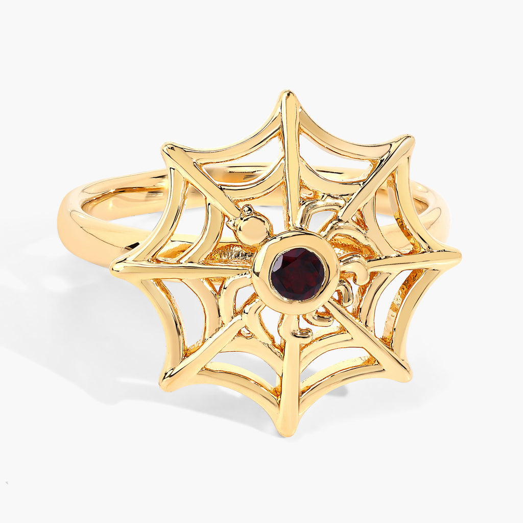 Garnet Spider Web Ring 0.1 Carats Gold Plated Silver